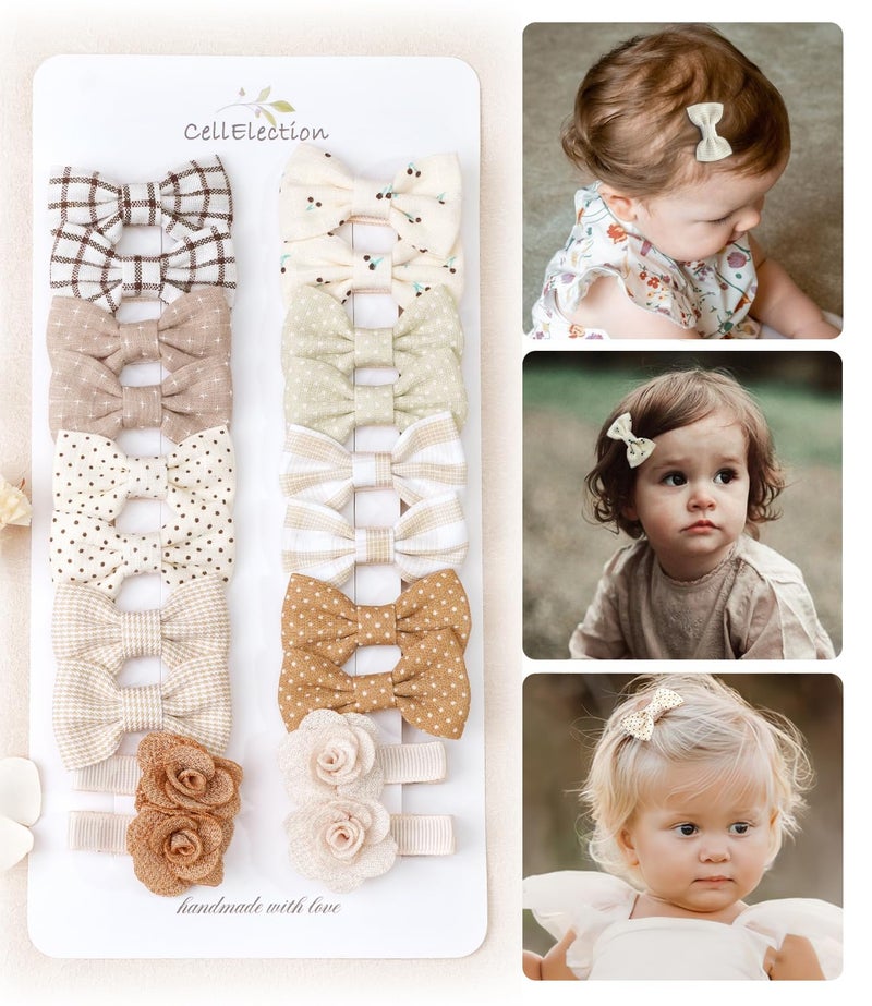 CellElection Baby Girls Hair Bow ClipsTiny Bows Cotton Fully Lined Hair Clips Fine Hair for Girls Infants Toddlers 20pcs - Image 1