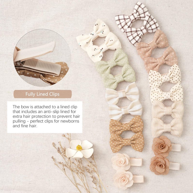 CellElection Baby Girls Hair Bow ClipsTiny Bows Cotton Fully Lined Hair Clips Fine Hair for Girls Infants Toddlers 20pcs - Image 2