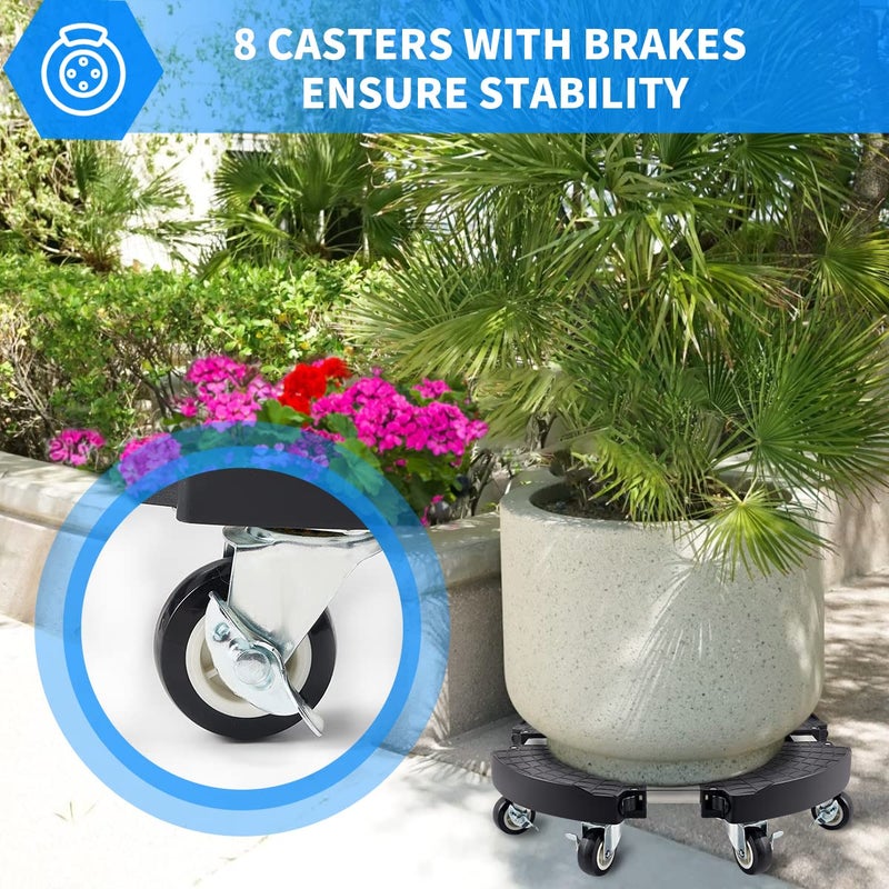 TreeGun Plant Caddy with Wheels Heavy Duty with 8 Lockable Casters, Rolling Plant Stand Adjustable for 8 inch-22 inch Outdoor Indoor Large Plant, Plant Dolly with Wheels Heavy Duty 500lbs Capacity - Image 4
