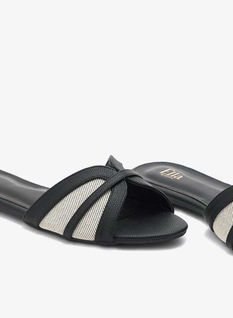Ella BLACK Color Block Flat Sandal for Women | Best Price UAE