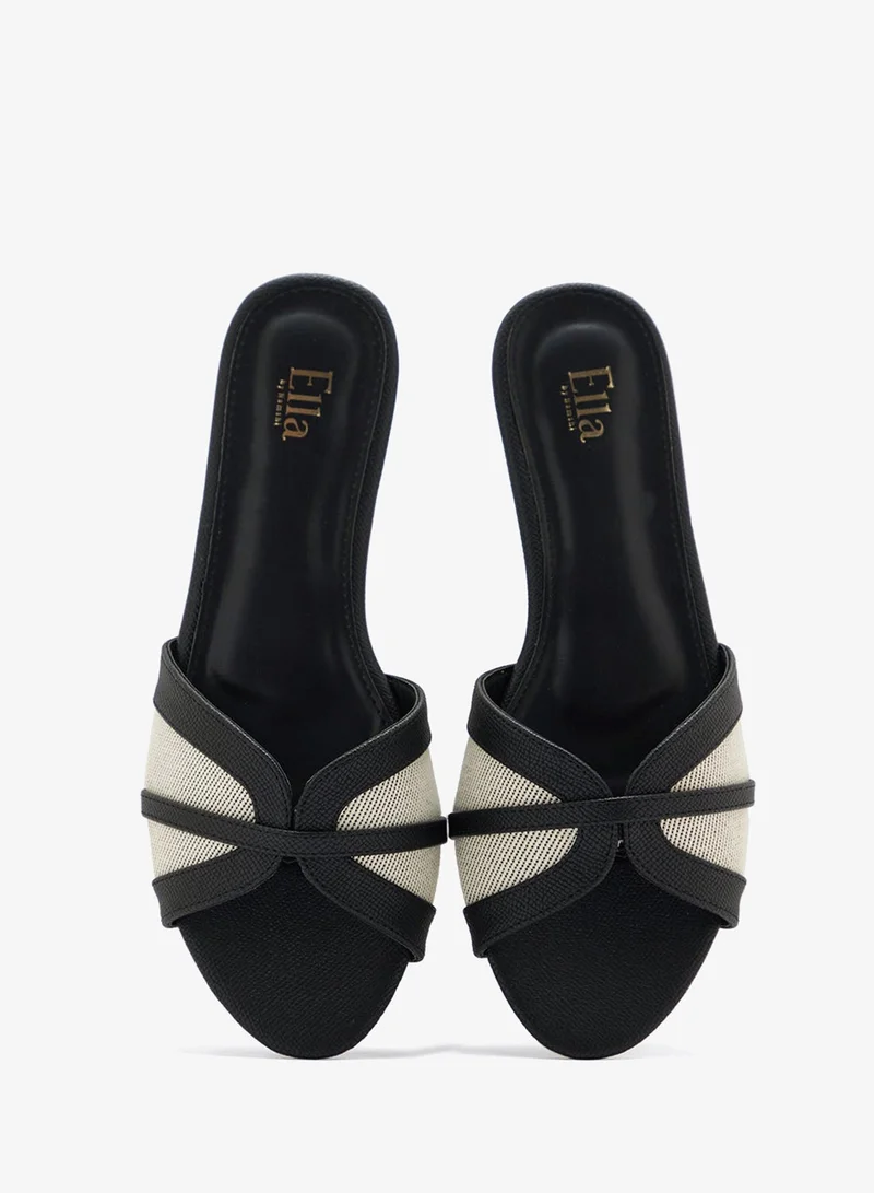 Ella BLACK Color Block Flat Sandal for Women | Best Price UAE
