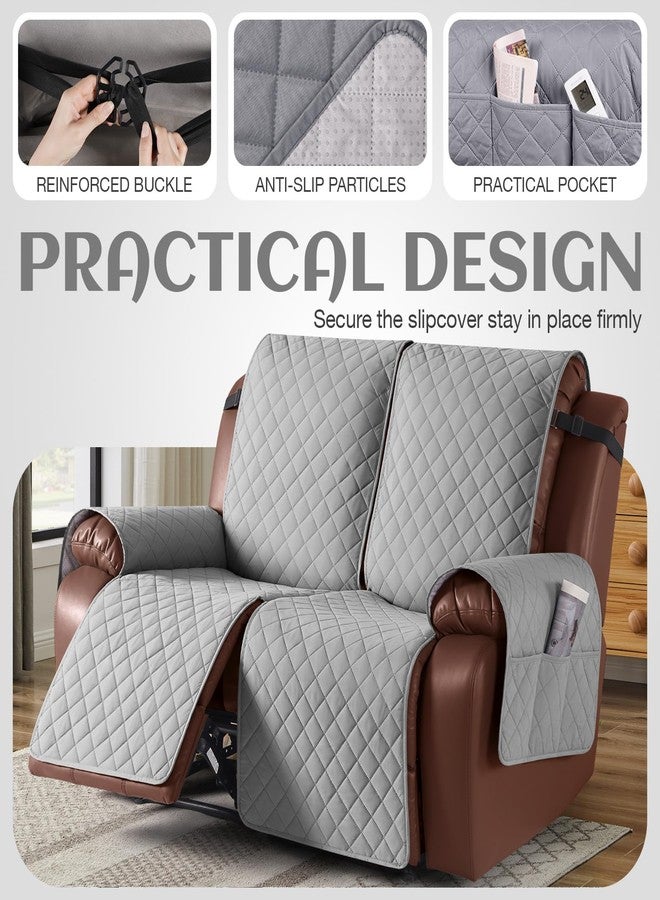 KinCam Loveseat Recliner Covers for 2 Seat, 100% Waterproof Reclining Loveseat Covers, Non-Slip Recliner Cover Furniture Protector with Elastic Straps for Pets, Kids, Light Gray - Image 3
