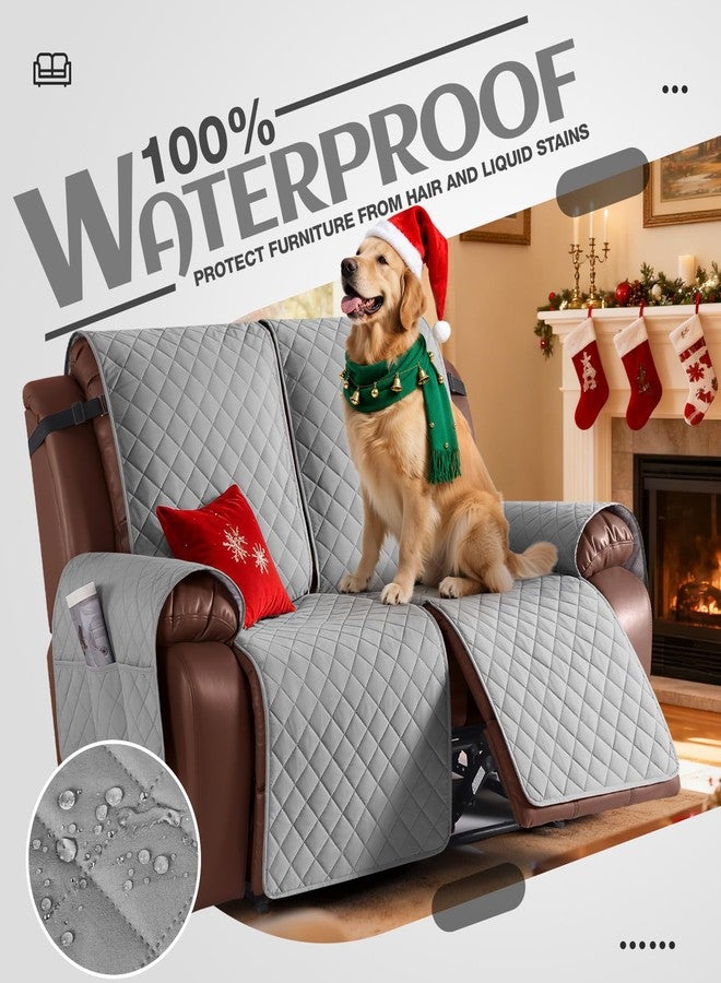 KinCam Loveseat Recliner Covers for 2 Seat, 100% Waterproof Reclining Loveseat Covers, Non-Slip Recliner Cover Furniture Protector with Elastic Straps for Pets, Kids, Light Gray - Image 2