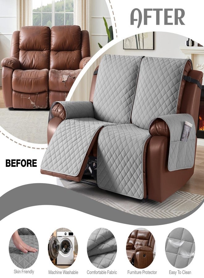 KinCam Loveseat Recliner Covers for 2 Seat, 100% Waterproof Reclining Loveseat Covers, Non-Slip Recliner Cover Furniture Protector with Elastic Straps for Pets, Kids, Light Gray - Image 4