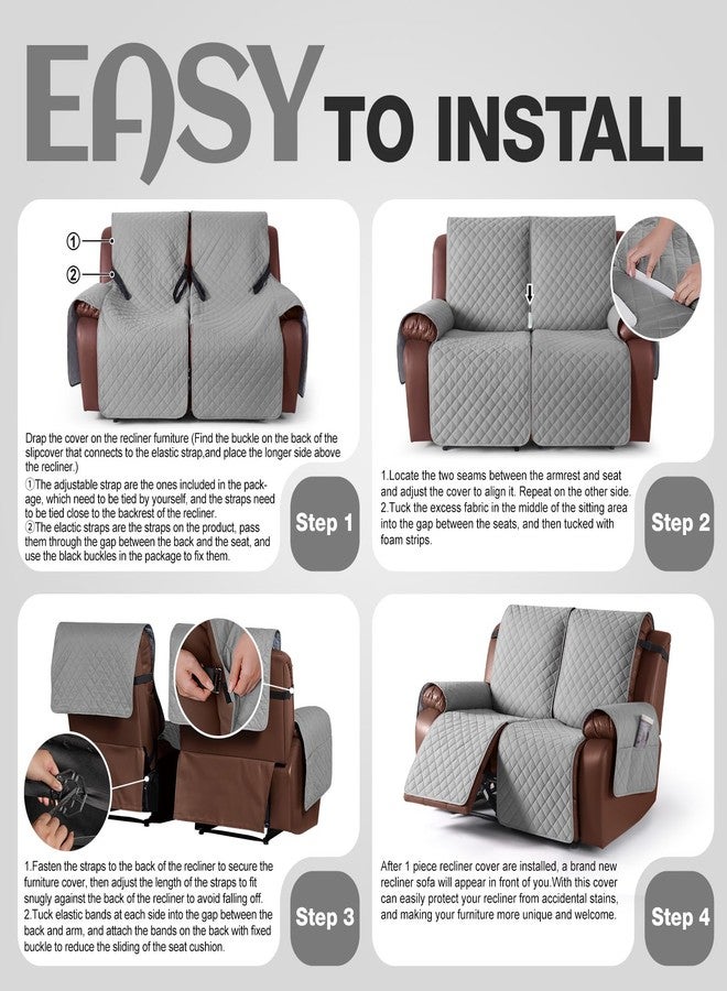 KinCam Loveseat Recliner Covers for 2 Seat, 100% Waterproof Reclining Loveseat Covers, Non-Slip Recliner Cover Furniture Protector with Elastic Straps for Pets, Kids, Light Gray - Image 5