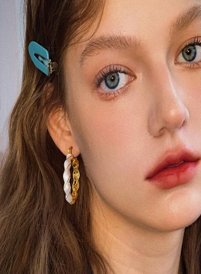 أليكس كرافت أقراط حلقية مزدوجة الجوانب من الفضة الإسترليني عيار 925 للنساء، مزينة بنقوش زهرية من الذهب عيار 18 قيراطًا ونقاط فضية، مضادة للحساسية، أنيقة - Image 5