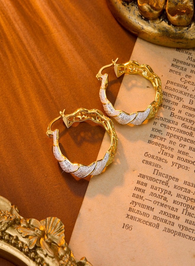 أليكس كرافت أقراط حلقية مزدوجة الجوانب من الفضة الإسترليني عيار 925 للنساء، مزينة بنقوش زهرية من الذهب عيار 18 قيراطًا ونقاط فضية، مضادة للحساسية، أنيقة - Image 2