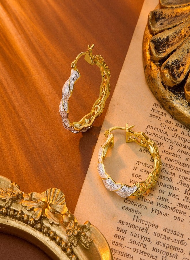 أليكس كرافت أقراط حلقية مزدوجة الجوانب من الفضة الإسترليني عيار 925 للنساء، مزينة بنقوش زهرية من الذهب عيار 18 قيراطًا ونقاط فضية، مضادة للحساسية، أنيقة - Image 4