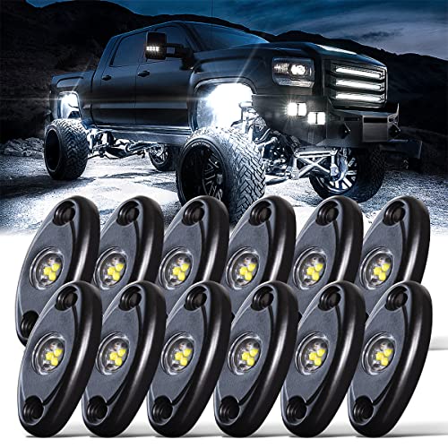 LEDMIRCY White Rock Lights, High Power Underbody Pure White LED Rock Lights 12PCS for UTV Trucks Off Road ZRZ Auto Car Boat ATV SUV Waterproof High Power Neon Trail Rig Light Shockproof - Image 1