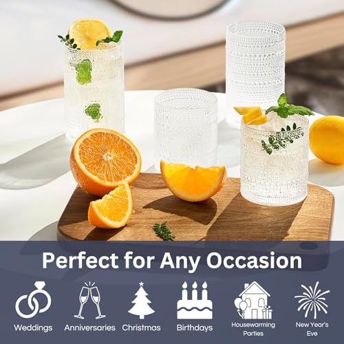 Khen Plastic Hobnail Drinking Glasses Set of 12 Clear Color Cups 6x 10oz Lowball & 6x 1oz Highball Acrylic Beaded Design, BPA-Free, Dishwasher Safe Indoor/Outdoor Drinkware Water, Juice, Cocktails - Image 2
