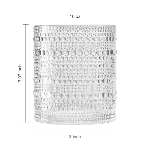 Khen Plastic Hobnail Drinking Glasses Set of 12 Clear Color Cups 6x 10oz Lowball & 6x 1oz Highball Acrylic Beaded Design, BPA-Free, Dishwasher Safe Indoor/Outdoor Drinkware Water, Juice, Cocktails - Image 4
