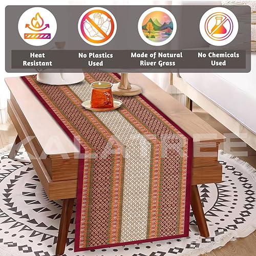 KalaTree Table Runner for 6 Seater Dining Table Centre Table 60 inch Handmade Reversible Heat Resistant | Korai River Grass Zero Plastic Madurkathi Eco Friendly | Rustic Boho | Sangreal Runner - Image 3