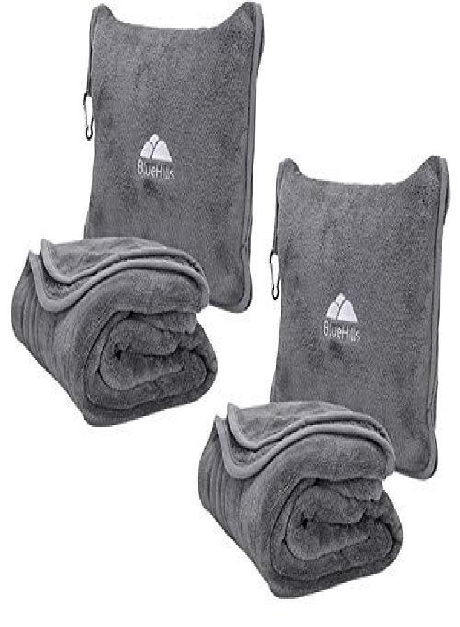 BlueHills بطانية وسادة سفر فاخرة من بلو هيلز 2-pack في حقيبة ناعمة مع حزام أمتعة يد ومشبك حقيبة ظهر، بطانيات كبيرة مدمجة لأي سفر (رمادي T013) - Image 1