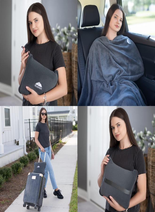 BlueHills بطانية وسادة سفر فاخرة من بلو هيلز 2-pack في حقيبة ناعمة مع حزام أمتعة يد ومشبك حقيبة ظهر، بطانيات كبيرة مدمجة لأي سفر (رمادي T013) - Image 2