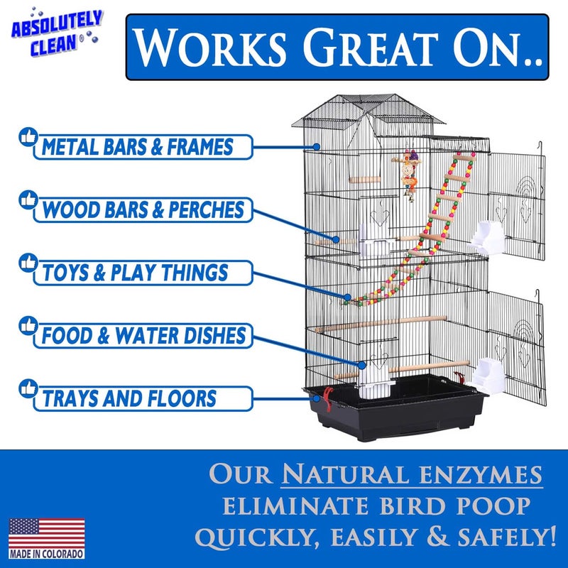 Absolutely Clean Amazing Bird Cage Cleaner and Deodorizer - Just Spray/Wipe - Safely & Easily Removes Bird Messes Quickly and Easily - Made in The US - Fragrance Free - 16oz (Pack of 2) - Image 3