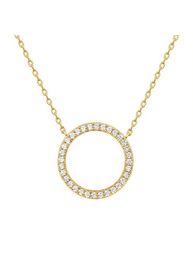 PAVOI 14K Gold Plated Circle CZ Solitaire Necklace | Elegant Bezel Pendant | Dainty Cubic Zirconia Halo Choker Necklaces for Women, 19 Inches, Rose Gold, Cubic Zirconia - Image 1
