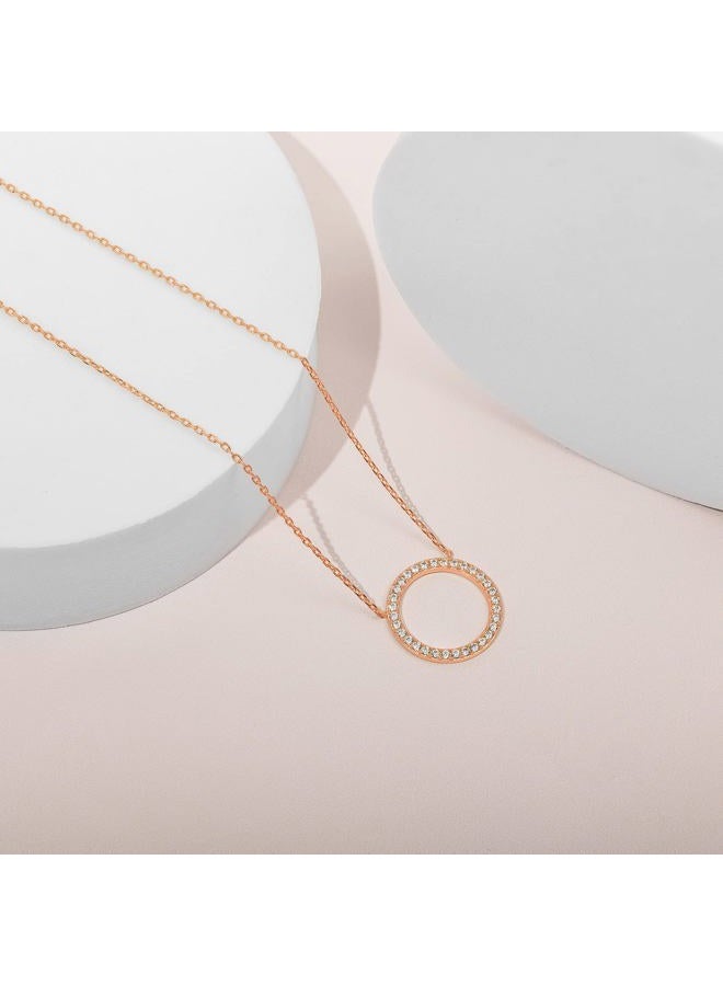 PAVOI 14K Gold Plated Circle CZ Solitaire Necklace | Elegant Bezel Pendant | Dainty Cubic Zirconia Halo Choker Necklaces for Women, 19 Inches, Rose Gold, Cubic Zirconia - Image 5