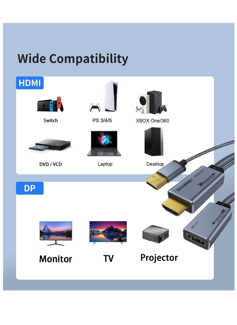 Excefore - HDMI to DisplayPort Adapter 4K@60Hz - (Male to Female) Converter Cable HDMI to DP 1.2 with USB Power for Monitor, Computer, PS4, High Speed, HDCP2.2 Compatible - 0.65FT/0.2M (Not Bidirectional) - Image 1