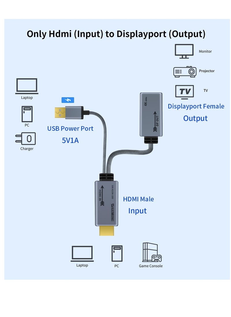 Excefore - HDMI to DisplayPort Adapter 4K@60Hz - (Male to Female) Converter Cable HDMI to DP 1.2 with USB Power for Monitor, Computer, PS4, High Speed, HDCP2.2 Compatible - 0.65FT/0.2M (Not Bidirectional) - Image 1