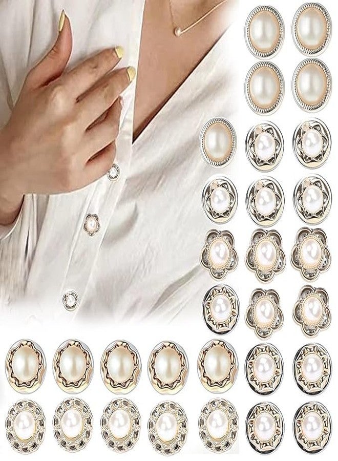 Trexee 30pcs Different Design Pearl Button Brooch Pins for Women Cover Up Button Mini Saftey Shirt Brooch Pin, classy buttons for women Multipurpose, Jeans Button Pin Morden Peral Pin Brooch for DIY - Image 2