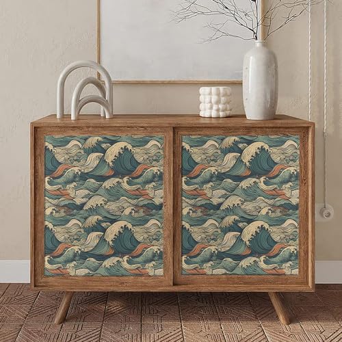 MuralPeel Vinatge Janpanese Sea Wave Blue/Yellow Mosaic Peel and Stick Wallpaper Self Adhesive - Image 5