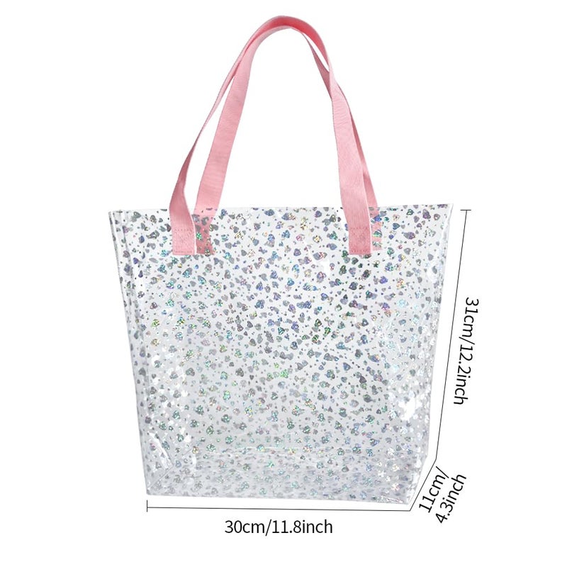 TotePrint Holographic Heart Clear Tote Bag, Waterproof Beach Bag with Pink Handles, Large 11.8"x12.2"x4.3", TSA Compliant (B090-D2045-9(8517-3)) - Image 3
