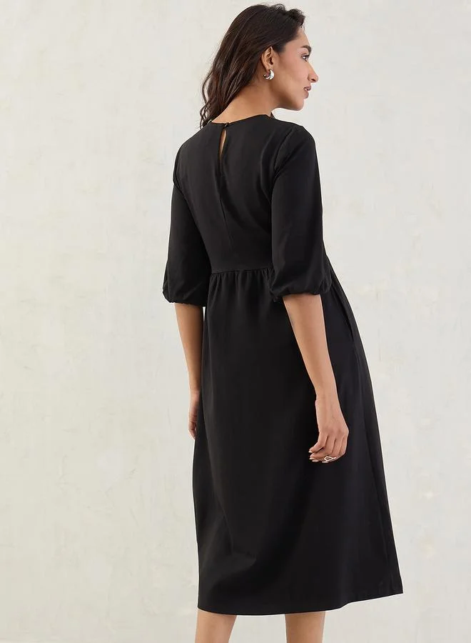 Femmella Black Cotton Knitted Midi Dress