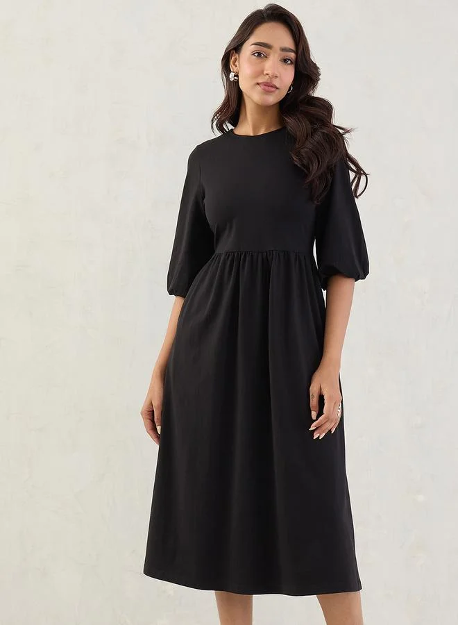 Femmella Black Cotton Knitted Midi Dress