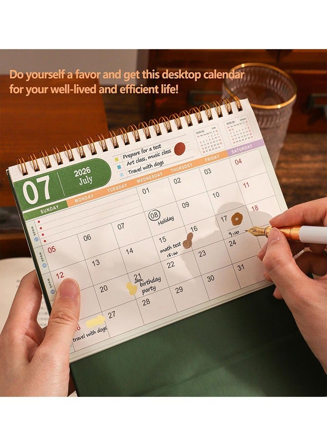 Desk Calendar 2026, Standing Flip Desktop Calendar from July 2025 to December 2026, Metal Ring Twin-Wire Binding 18 Months Medium Desk Calendar for Home Office School - Image 5