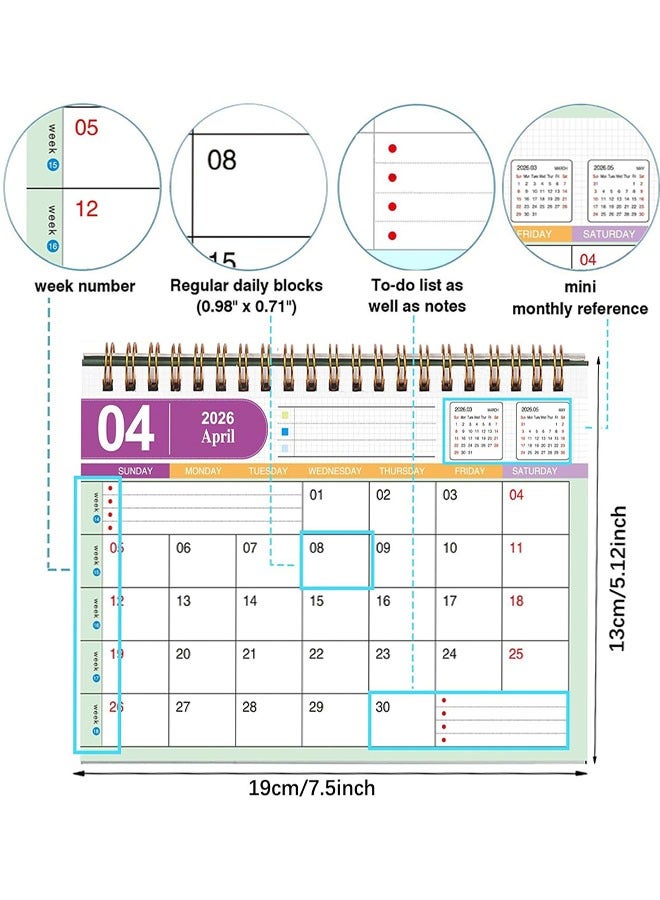Desk Calendar 2026, Standing Flip Desktop Calendar from July 2025 to December 2026, Metal Ring Twin-Wire Binding 18 Months Medium Desk Calendar for Home Office School - Image 2