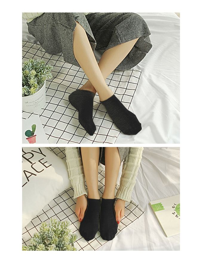 جوارب قطنية نقية جوارب نسائية جوارب غير رسمية جوارب فم ضحل غير مرئي أسود (10 من أنواع الجوارب) - Image 4