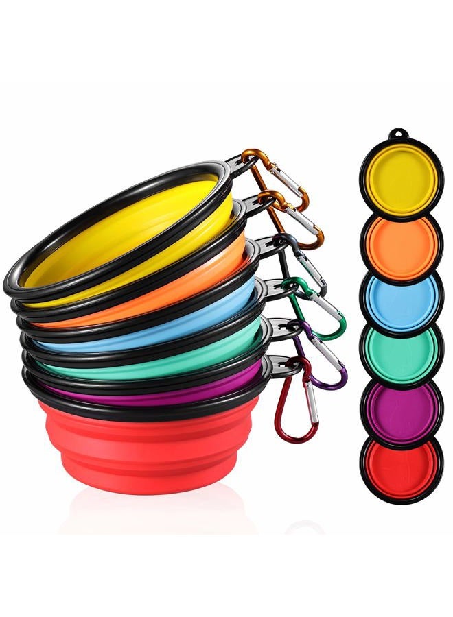 ME.FAN Collapsible Dog Bowl [6-Pack] Travel Portable Dog Bowl(12oz) Silicone Foldable Travel Bowl/Pet Food Bowl/Cat Water Bowl/Silicone Pet Expandable Bowls + 6 Carabiners Per Set (Black Rimmed - Image 1