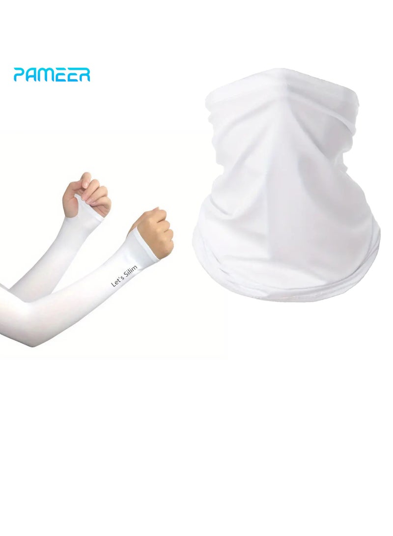 PAMEER Sunlight UV Protection Neck Scarf Bandana, Headwear Balaclava, Face Cover Neck Gaiter Scarf, and Ice Silk Cooling Arm Sleeves With Thumb Holes for Sun Wind Dust Protection for Outdoor Works - Image 1