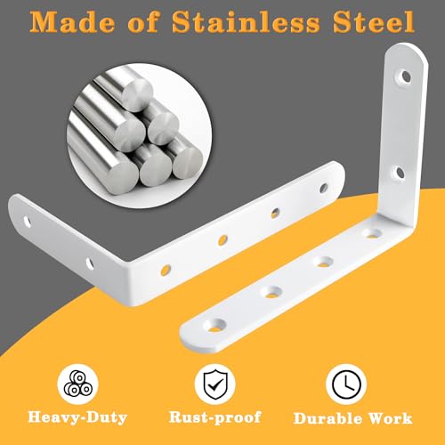 Alise Floating Shelf Brackets,L Brackets for Shelves Heavy Duty Shelving Brackets Stainless Steel Corner Brace Angle Bracket for Wood,5x3 Inch Wall Shelf Bracket White,Pack of 4 - Image 3