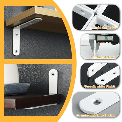 Alise Floating Shelf Brackets,L Brackets for Shelves Heavy Duty Shelving Brackets Stainless Steel Corner Brace Angle Bracket for Wood,5x3 Inch Wall Shelf Bracket White,Pack of 4 - Image 4