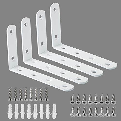Alise Floating Shelf Brackets,L Brackets for Shelves Heavy Duty Shelving Brackets Stainless Steel Corner Brace Angle Bracket for Wood,5x3 Inch Wall Shelf Bracket White,Pack of 4 - Image 1