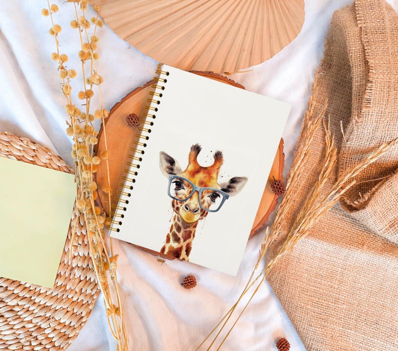 OXW Giraffe Notebook Journal هدايا الزرافة للنساء اللوازم المدرسية الجمالية العودة إلى دفاتر الملاحظات المدرسية للأطفال ملاحظة تدوين دفتر ملاحظات حلزوني بغلاف مقوى للكلية 5.5 × 8.3 - Image 2