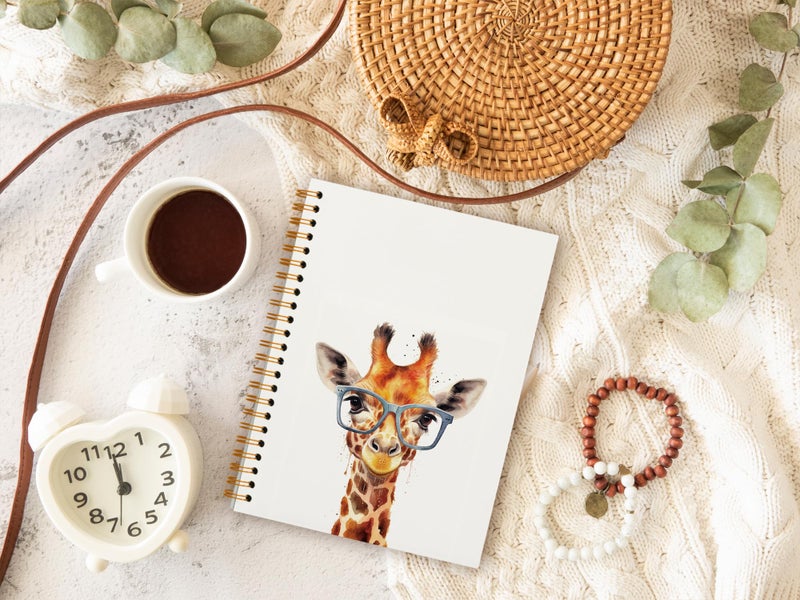 OXW Giraffe Notebook Journal هدايا الزرافة للنساء اللوازم المدرسية الجمالية العودة إلى دفاتر الملاحظات المدرسية للأطفال ملاحظة تدوين دفتر ملاحظات حلزوني بغلاف مقوى للكلية 5.5 × 8.3 - Image 3
