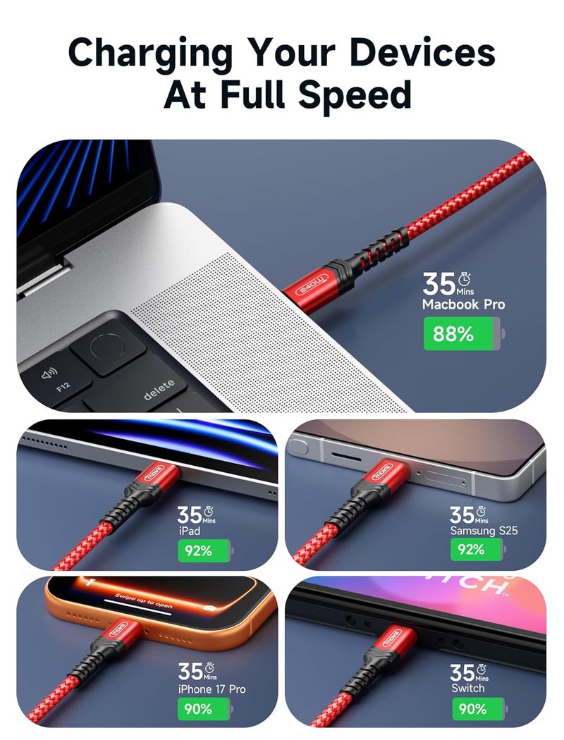 jsaux 240W USB C to USB C Cable 3M, USB C Cord Type C Fast Charger Cable Compatible with MacBook Pro Air, iPad, Dell XPS, iPhone 16/16 Pro Max/15/15 Pro Max, Samsung Galaxy, Pixel - Red - Image 4