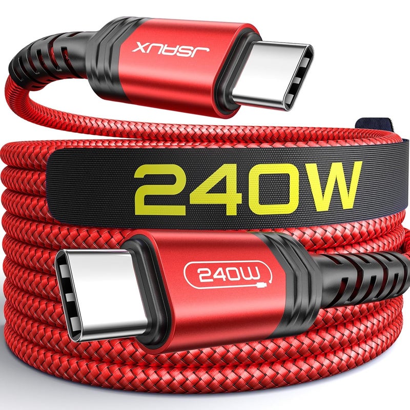 jsaux 240W USB C to USB C Cable 3M, USB C Cord Type C Fast Charger Cable Compatible with MacBook Pro Air, iPad, Dell XPS, iPhone 16/16 Pro Max/15/15 Pro Max, Samsung Galaxy, Pixel - Red - Image 1