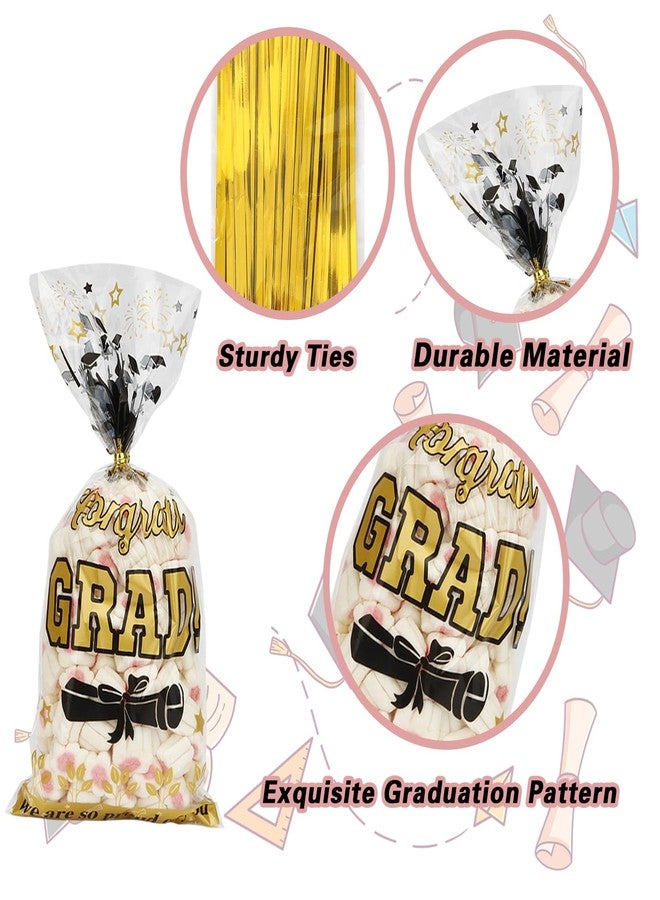 Leislam Graduation Treat Bags, Graduation Cellophane Treat Bags, 100 PCS Graduations Gift Bag, Plastic Clear Cello Candy Cookie Snack Goodies Bag with 100 Pcs Gold Ties for Graduations Party Favors - Image 4