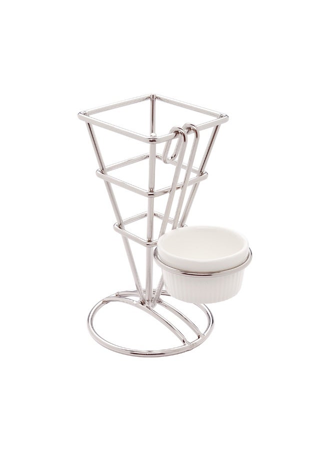 Restaurantware حامل بطاطس مقلية 2.5 × 5 بوصة، 1 حامل بطاطس - مع 1 حامل صلصة، قابل للغسل في غسالة الصحون، حامل مخروط من الفولاذ المقاوم للصدأ الفضي، للوجبات الخفيفة، المقبلات، أو الحلويات - Image 1