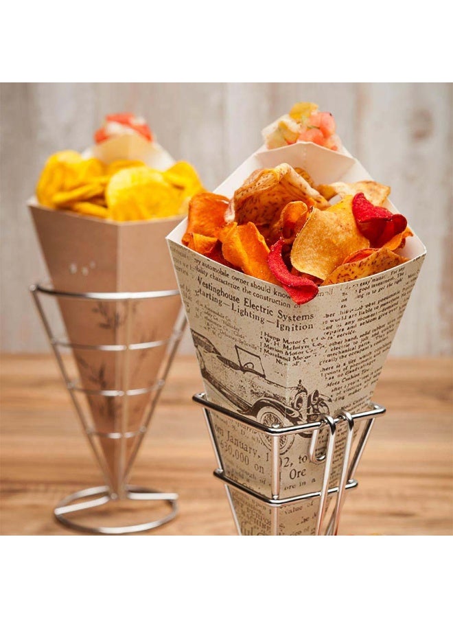 Restaurantware حامل بطاطس مقلية 2.5 × 5 بوصة، 1 حامل بطاطس - مع 1 حامل صلصة، قابل للغسل في غسالة الصحون، حامل مخروط من الفولاذ المقاوم للصدأ الفضي، للوجبات الخفيفة، المقبلات، أو الحلويات - Image 3