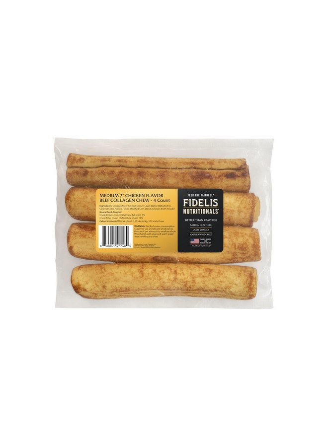 FIDELIS Rawhide-Free Treat Sticks, Long Lasting, Collagen Dog Chews, Treats, Small & Large Dogs, Beef Collagen, Gluten-Free, Grain-Free, Dog Chew, Bones-Alternative, Made in USA, 4pk, Chicken, 7" - Image 1