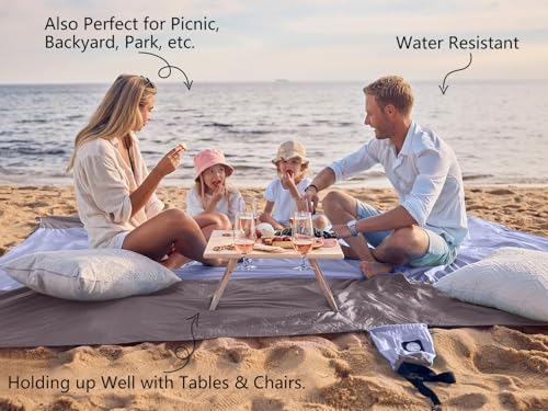 WEKAPO Beach Blanket - Sandproof Waterproof Extra Large Beach Mat | Oversized Sand-Free Lightweight Quick-Drying | Beach Vacation Essentials with Stakes & Corner Pockets (Purple, 7x7 FT) - Image 4
