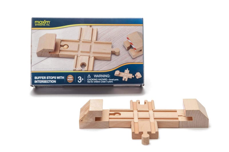 Maxim Enterprise, maxim enterprise inc Wooden Intersection Track with Buffer Stops Wooden Track Accessories for Toy Train 2 Red and White Striped Buffers with Intersection Compatible Major Brand Wooden Railways - Image 4