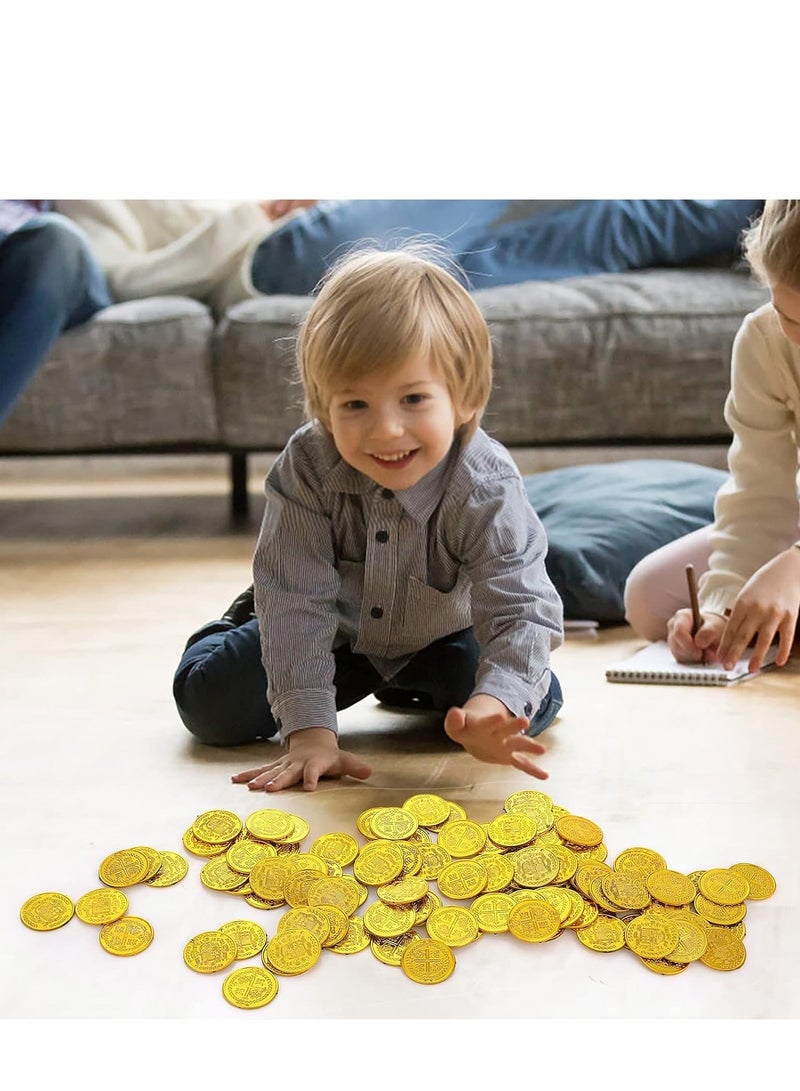 SYOSI 100 Pieces Pirate Coins Plastic Pirate Gold Coins Set Pirate Coins for Kids Treasure Hunt Coins Toys Fake Coins for Pirate Adventure Themed Event Birthday Party Props Decor - Image 5