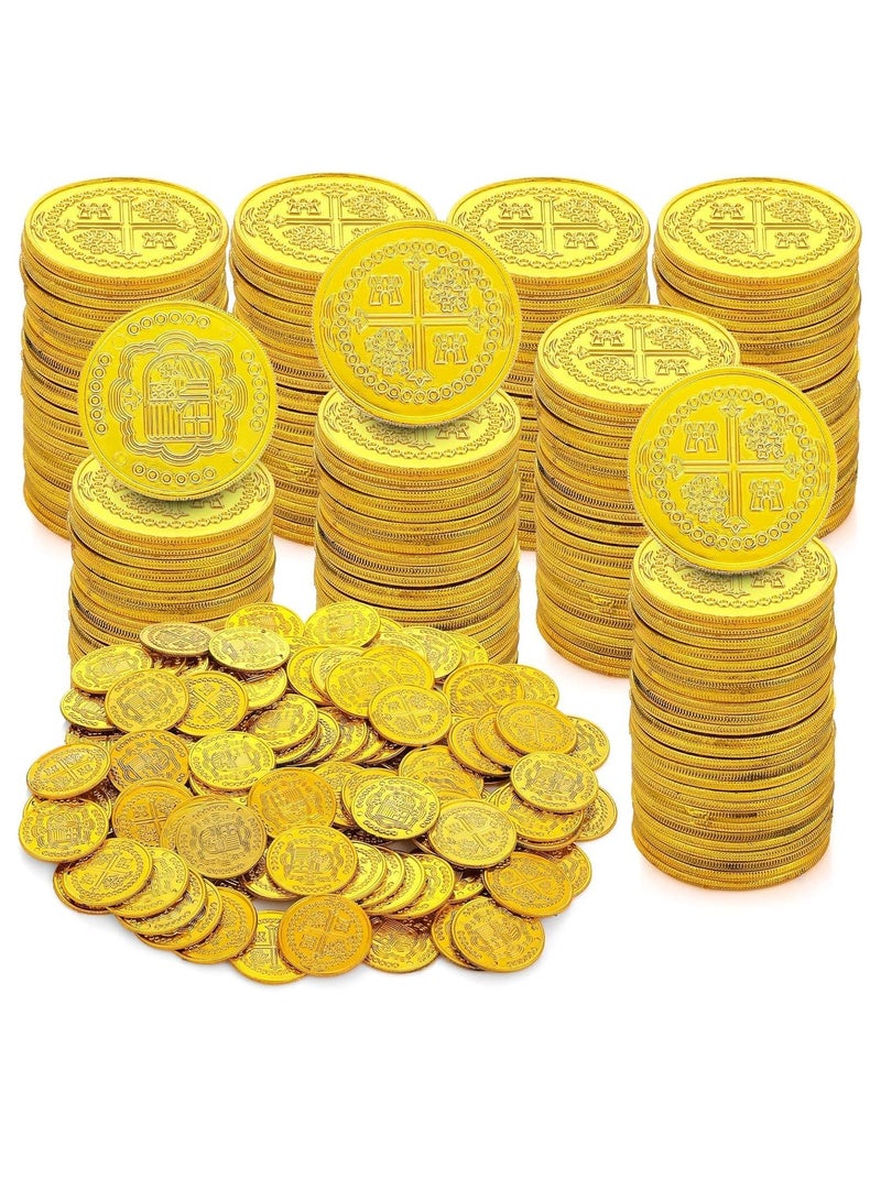 SYOSI 100 Pieces Pirate Coins Plastic Pirate Gold Coins Set Pirate Coins for Kids Treasure Hunt Coins Toys Fake Coins for Pirate Adventure Themed Event Birthday Party Props Decor - Image 1