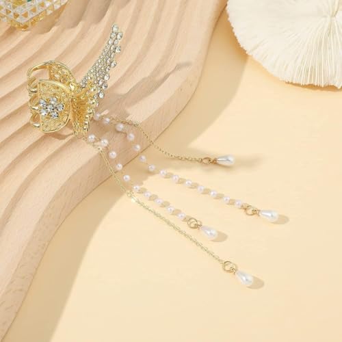 Jwella Korean StyleHair Clips For Women - Butterfly Clips For Women, Korean Hair Accessories - Butterfly Clip With Pearls & Rhinestone - Hair Accessories for Women (1 Pc) Butterfly Clutcher For Hair - Image 2