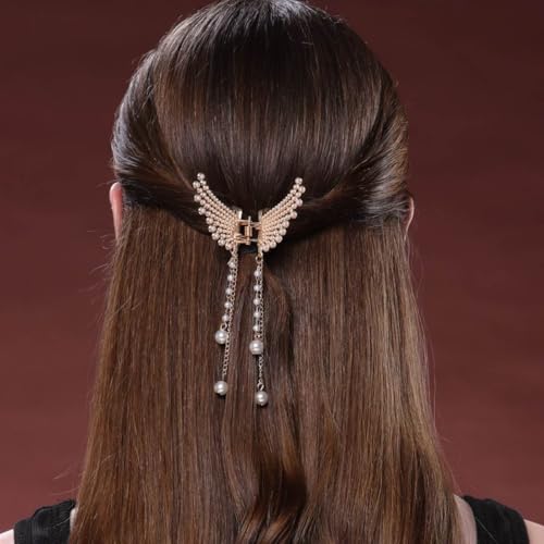 Jwella Korean StyleHair Clips For Women - Butterfly Clips For Women, Korean Hair Accessories - Butterfly Clip With Pearls & Rhinestone - Hair Accessories for Women (1 Pc) Butterfly Clutcher For Hair - Image 3